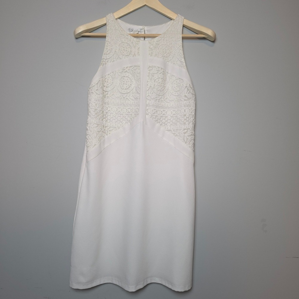 Promod Lace Overlay Sleeveless Mini Shift Dress White Size 8
